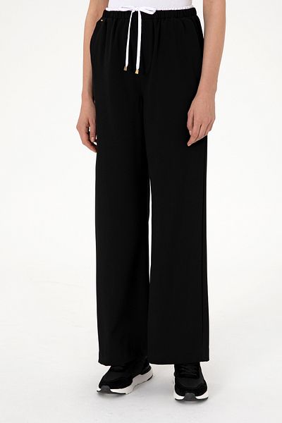 U.S. Polo Assn. Women's Black Waist Detailed Loose Fit Canvas Trousers 50309118-Vr046