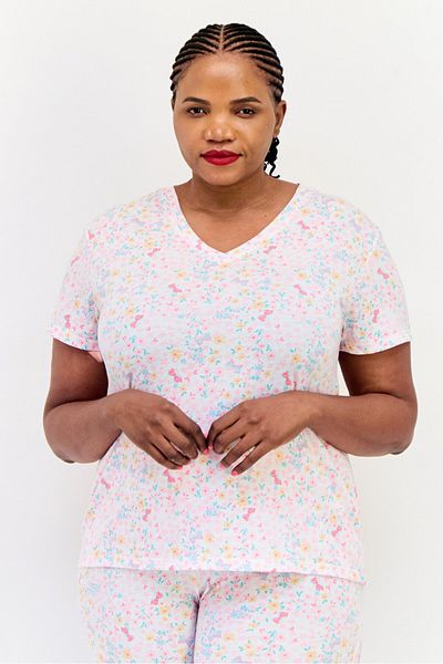 Celestial Dreams Women 2 Pieces Plus Size Floral Print Top And Pajama Set, Multicolor