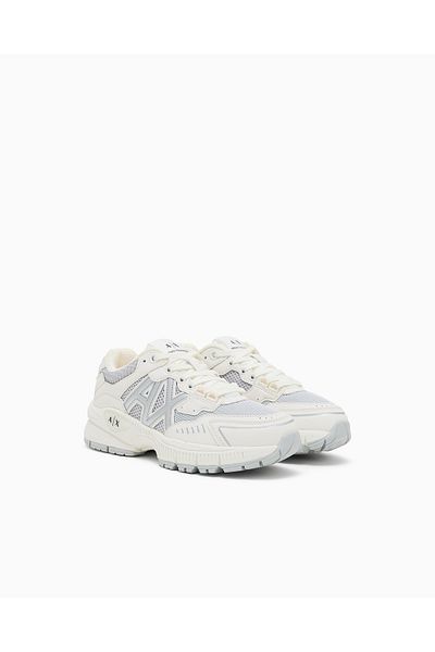 Armani Exchange Women's Comfortable High Sole Ax Logo Top Breathable Mesh White-Silver Sneaker Xdx195 Xv944-S137