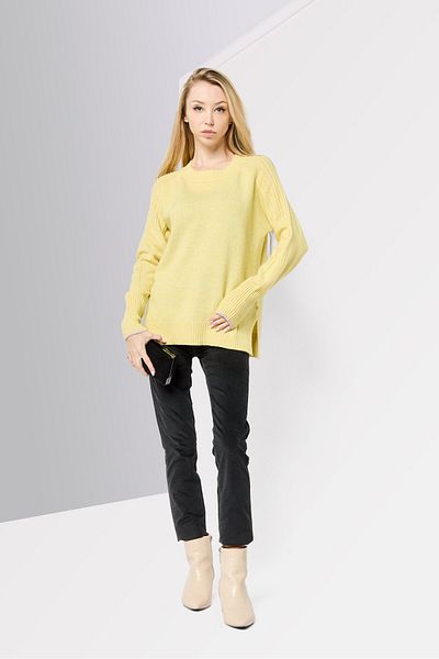 Scotch & Soda Women Ribbed Neck Long Sleeves Textured Sweater, Light Yellow