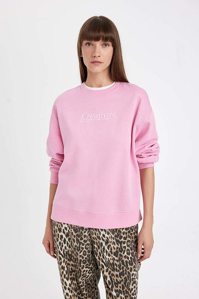 DeFacto Relax Fit Crew Neck εμπριμέ χοντρό φούτερ D3135ax24wn