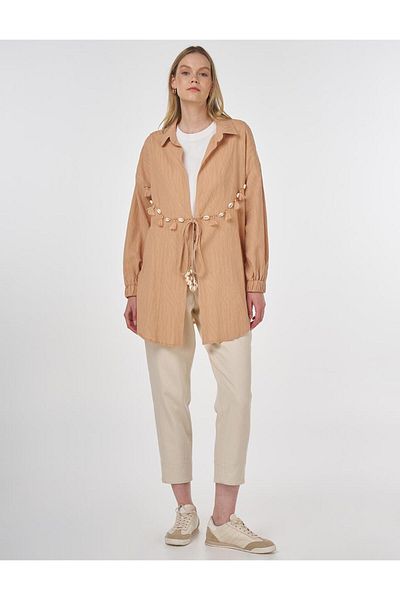 Kayra Seashell Embroidered Cotton Tunic Nude