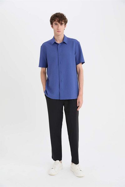 DeFacto Καλοκαιρινό κοντομάνικο πουκάμισο Regular Fit Crinkle E1223ax25sm