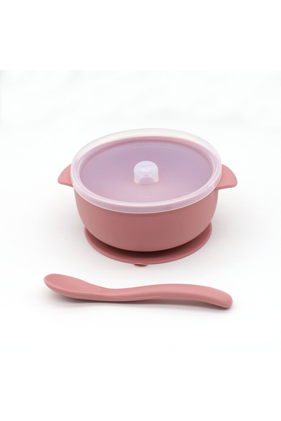 Choice وعاء سيليكون وردي غامق مكون من 3 قطع مع غطاء، وعاء ملعقة طعام مع كوب ش...