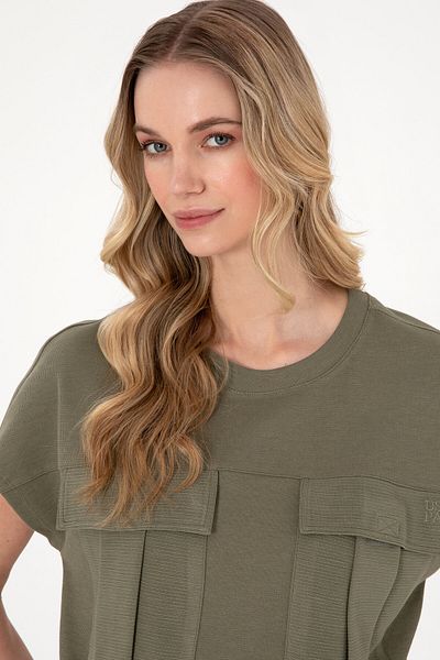U.S. Polo Assn. Tricou pentru femei, kaki închis, cu gâtul turnat 50300778-VR111