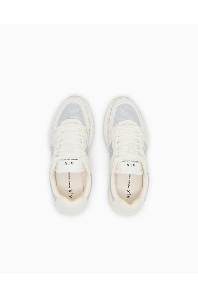 Armani Exchange Women's Comfortable High Sole Ax Logo Top Breathable Mesh White-Silver Sneaker Xdx195 Xv944-S137