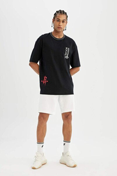 DeFacto Defactofit Nba Houston Rockets Oversize Fit Crew Neck Printed Short Sleeve T-Shirt T8826Az24Sm