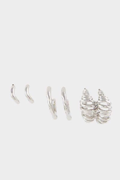 DeFacto Women's 3-Piece Silver Earrings E9062Axns