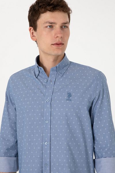 U.S. Polo Assn. Cămașă albastră cu mânecă lungă pentru bărbați 50300515-VR036