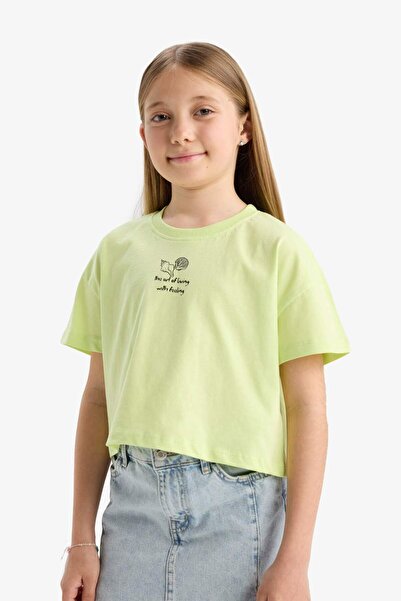 DeFacto Girl's Crew Neck Back Printed Short Sleeve T-Shirt E6743A825Hs