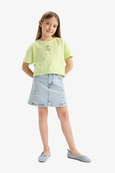DeFacto Girl's Crew Neck Back Printed Short Sleeve T-Shirt E6743A825Hs