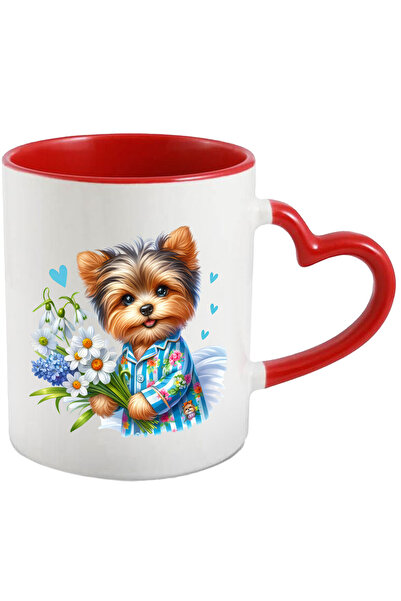 StoryGift Romania Cana cu un catel care tine un buchet cu flori | de talie mi...