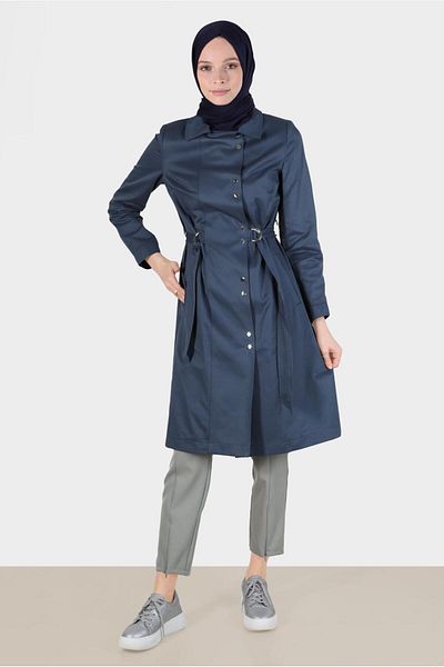 Alvina Snap Fastener Waist Belted Trench Coat - 10598