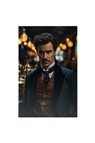StoryGift Romania Tablou Canvas: Portret Personaj Sherlock Holmes Barbat Tanar Cu Costum Si Cravata Colorata Imbr