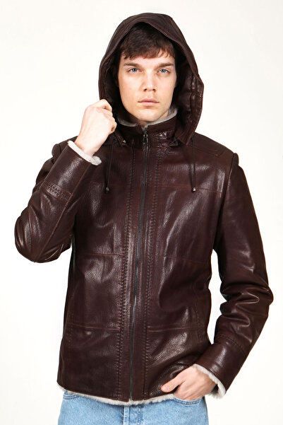 Dericlub Macon Men's Jumbo Coat - Genuine Leather, Fur Inside Pocket