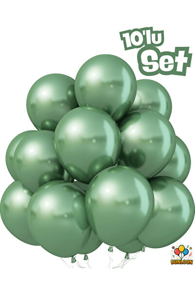 Bunloon Krom Yeşil Balon 10’lu Doğum Günü Parti Balonları Parti Süsleme