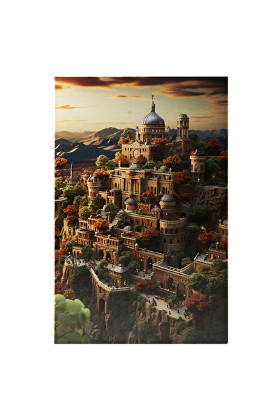 StoryGift Romania Tablou Canvas: Sat De Piatra Imens Intre Munti Apus De Soar...