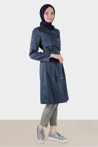 Alvina Snap Fastener Waist Belted Trench Coat - 10598