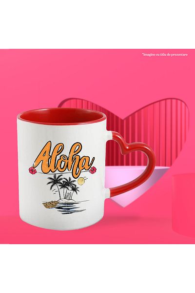 StoryGift Romania Mug with the message "Aloha", summer, vacation, relaxation, holiday, illustration, greeting, b, With ,STG
