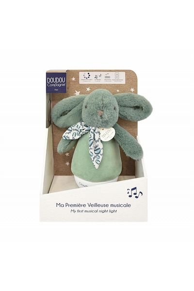 Doudou et Compagnie Fluffy bunny musical lamp, 16 cm, green