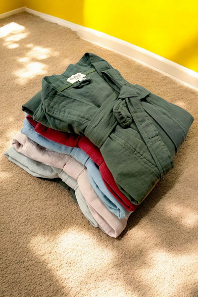 CollessiaHome Unisex μπεζ μουσελίνα φόρεμα - 100% οργανικό βαμβάκι, μπουρνούζι διπλής στρώσης