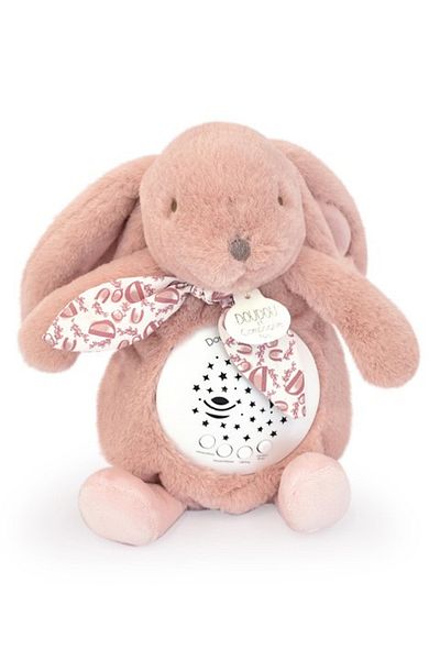 Doudou et Compagnie Musical projection lamp, fluffy bunny, 19 cm, pink