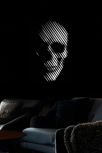Angels Passion Reflector Detailed Striped Skull Illustration Leather Wall Panel - Abstract Design