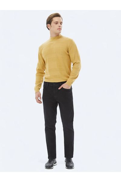 Kip Yellow Half Turtleneck Jacquard Wool Blended Sweater Sweater