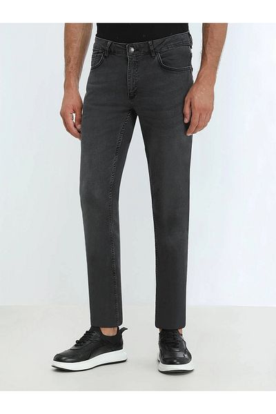 Kip Dark Gray Super Slm Fit Denim Cotton Blended Trousers