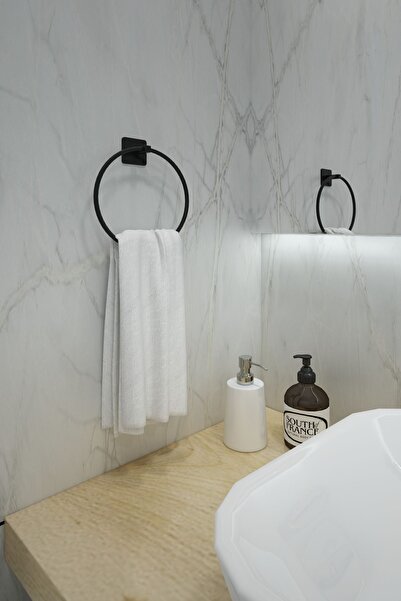 Alper Banyo Yapışkanlı Kare Siyah Halka Havluluk, Havlu Asacağı