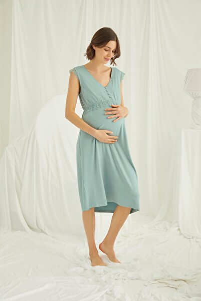 MONAMİSE Önü Düğmeli Dantelli Hamile Lohusa Gecelik