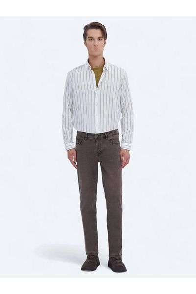 Kip Brown Slim Fit Denim - Cotton Blend Trousers