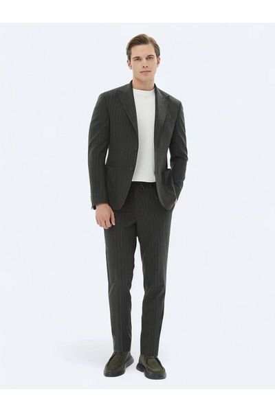 Kip Khaki Striped Modern Fit Suit
