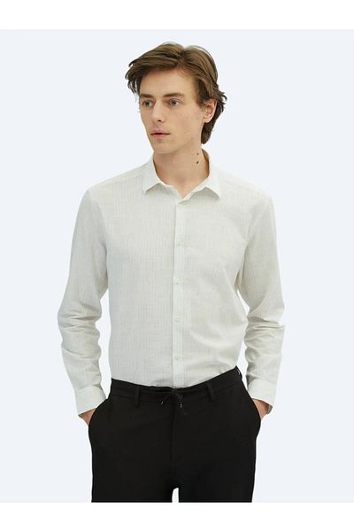 Kip Χακί ριγέ Regular Fit Woven Casual πουκάμισο από 100% βαμβάκι