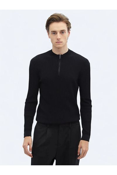 Kip Pulover de tricotaj cu model pe jumătate de gât negru