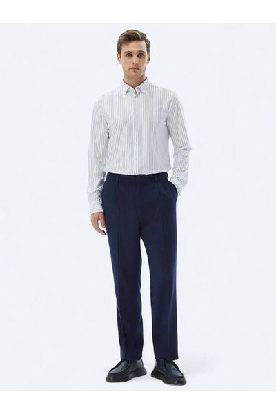 Kip Πουκάμισο Casual Navy Blue ριγέ βαμβακερό μείγμα κανονικής εφαρμογής