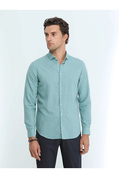 Kip Πουκάμισο με σκούρο μέντα Flat Regular Fit Woven Casual βαμβακερό μείγμα