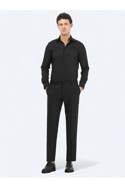 Kip Μαύρο Slim Fit Classic βαμβακερό πουκάμισο