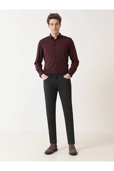 Kip Black Woven Slim Fit Casual Cotton Blend Trousers