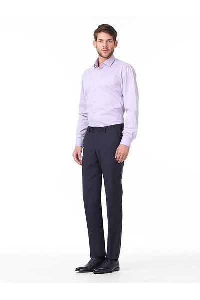 Kip Navy Blue Plain Weave Fitted Fit Classic Wool Blend Trousers