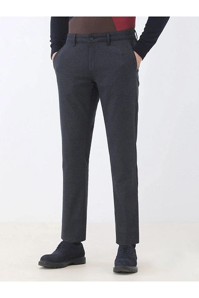 Kip Navy Blue Woven Slim Fit Smart Casual Trousers