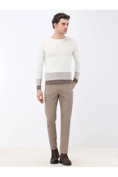 Kip Ecru Crew Neck Wool Blended Sweater