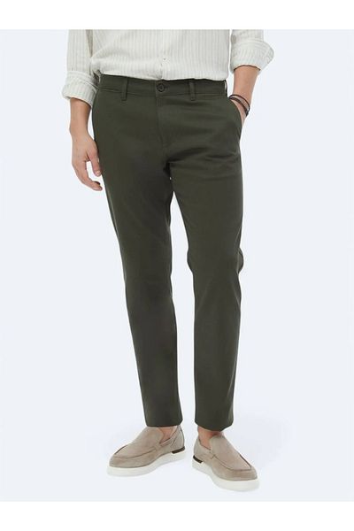 Kip Khaki Straight Woven Regular Fit Casual Cotton Blended Pants