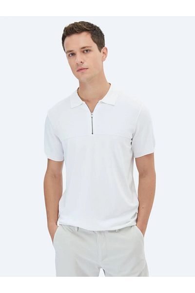 Kip Jacquard White Polo Collar Knitwear