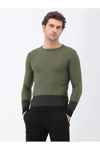 Kip Light Khaki Crew Neck Wool Blended Sweater Sweater