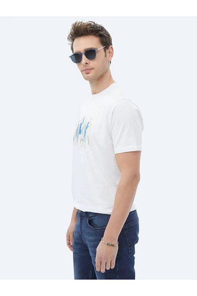 Kip Crew Neck White Printed 100% Cotton T-shirt