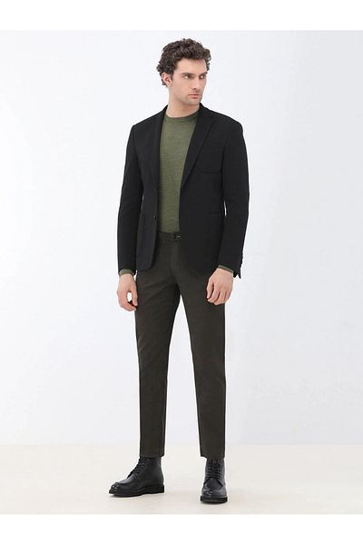 Kip Μαύρο Πλεκτό Παλτό Μαύρο Απλό Slim Fit