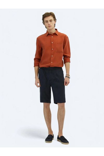 Kip Μπλε Navy Woven Carrot Fit Casual Βερμούδες