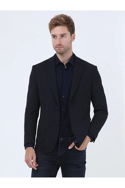 Kip Navy Blue Plain Slim Fit Knitted Suit