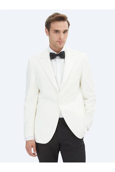 Kip Ecru Slim Fit Double Breasted Collar Tuxedo Suit